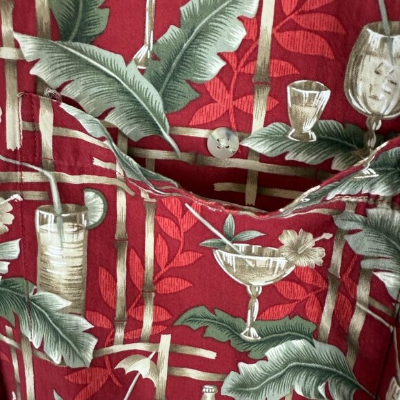 Vtg Campia Moda Hawaiian Aloha Shirt Sz Large Red Cotton Tropical Cocktail Print - Picture 6 of 9